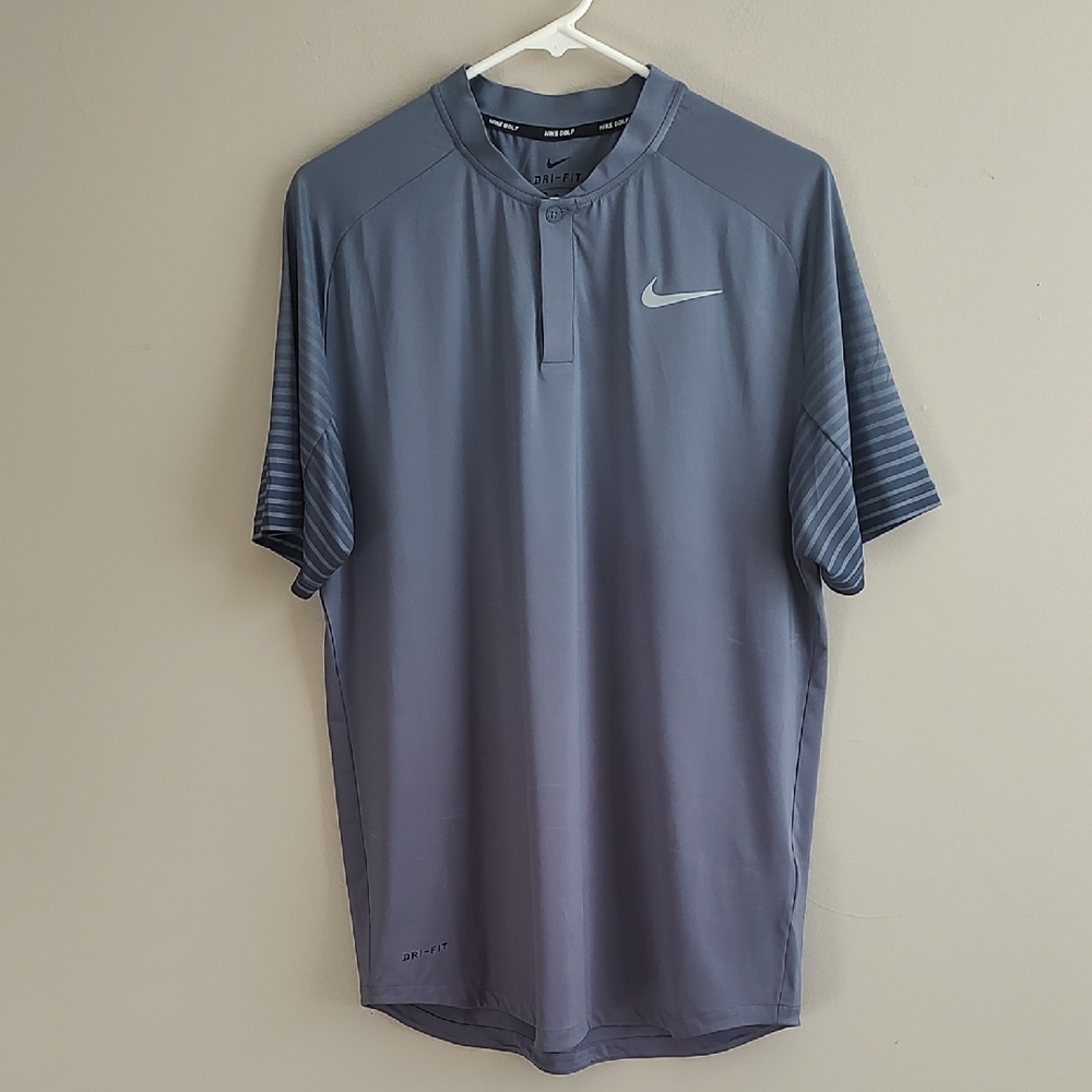 NIKE Golf Tiger Woods Dri-FIT Blade Collar S/S Gray Golf Shirt Men's Size Medium